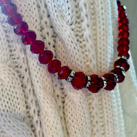 Vintage 2028 Dark Red Crystal with Rhinestones Necklace - Picture 1 of 7